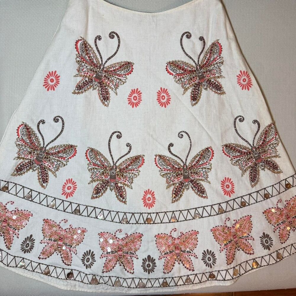 VTG 90s Basil & Maude Western Fairy Core Beaded Butterfly Sequin Skirt Sz 4